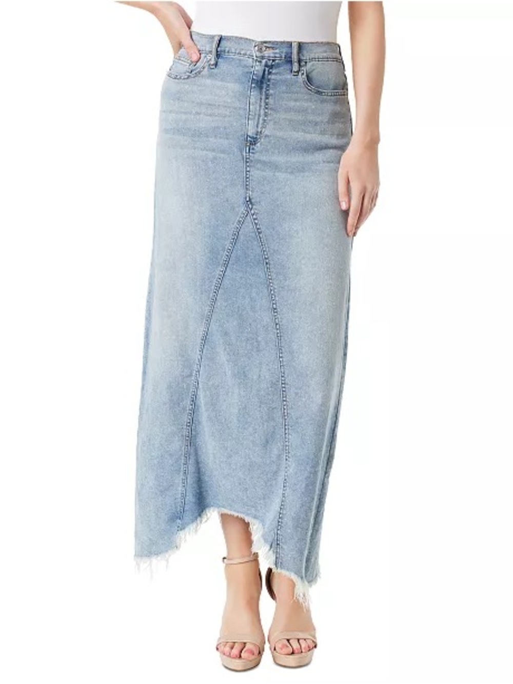 Jessica Simpson Della Denim Maxi Boho Western Skirt Size 32 Raw Hem